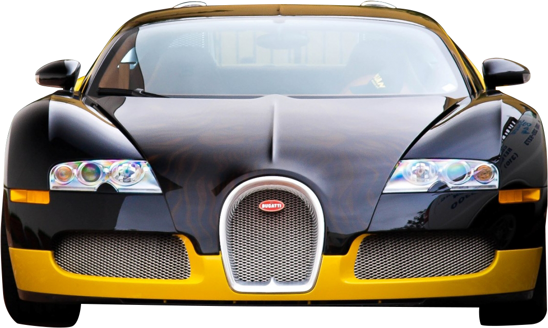 Bugatti Veyron neagră și galbenă vedere frontală Fundal