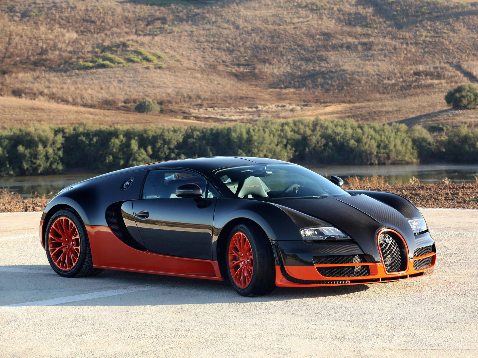 Tapet cu Bugatti Veyron parcat în aer liber — Bugatti Fundal