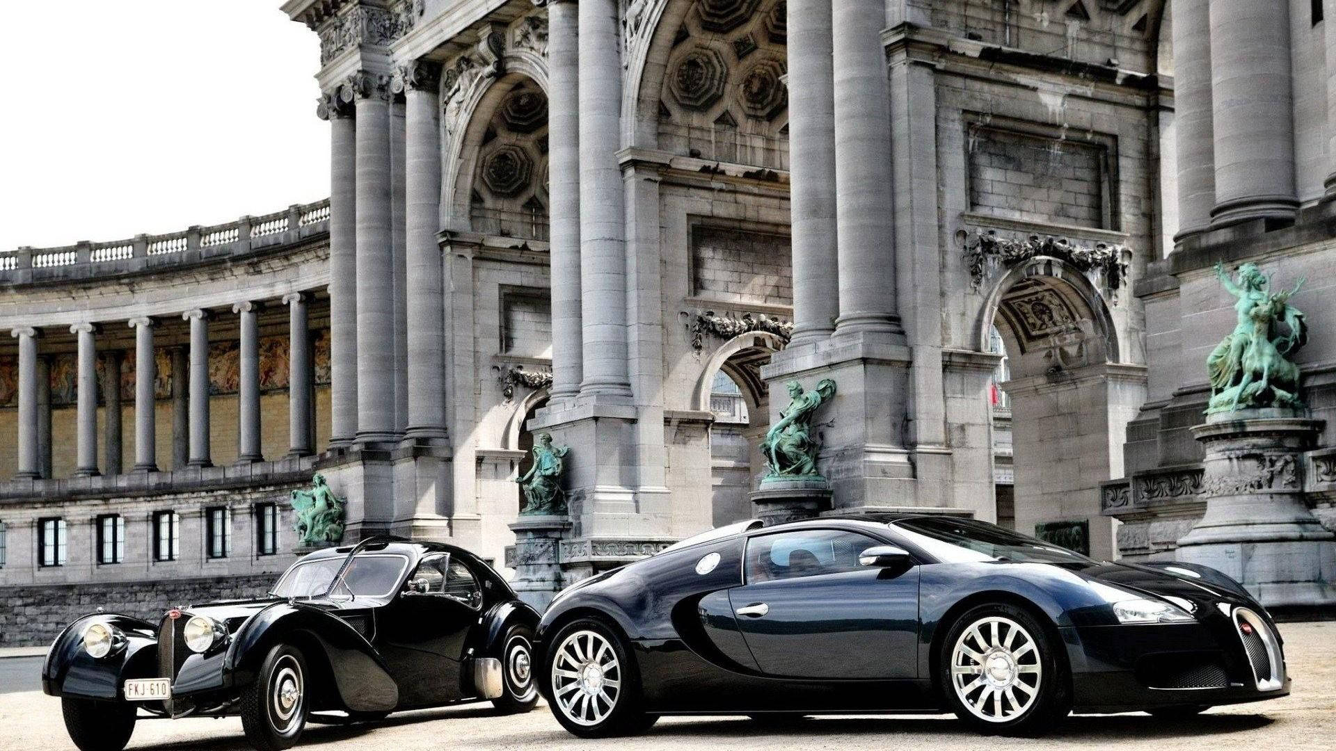 Tapet cu Bugatti Veyron parcat sub un arc — Bugatti Fundal