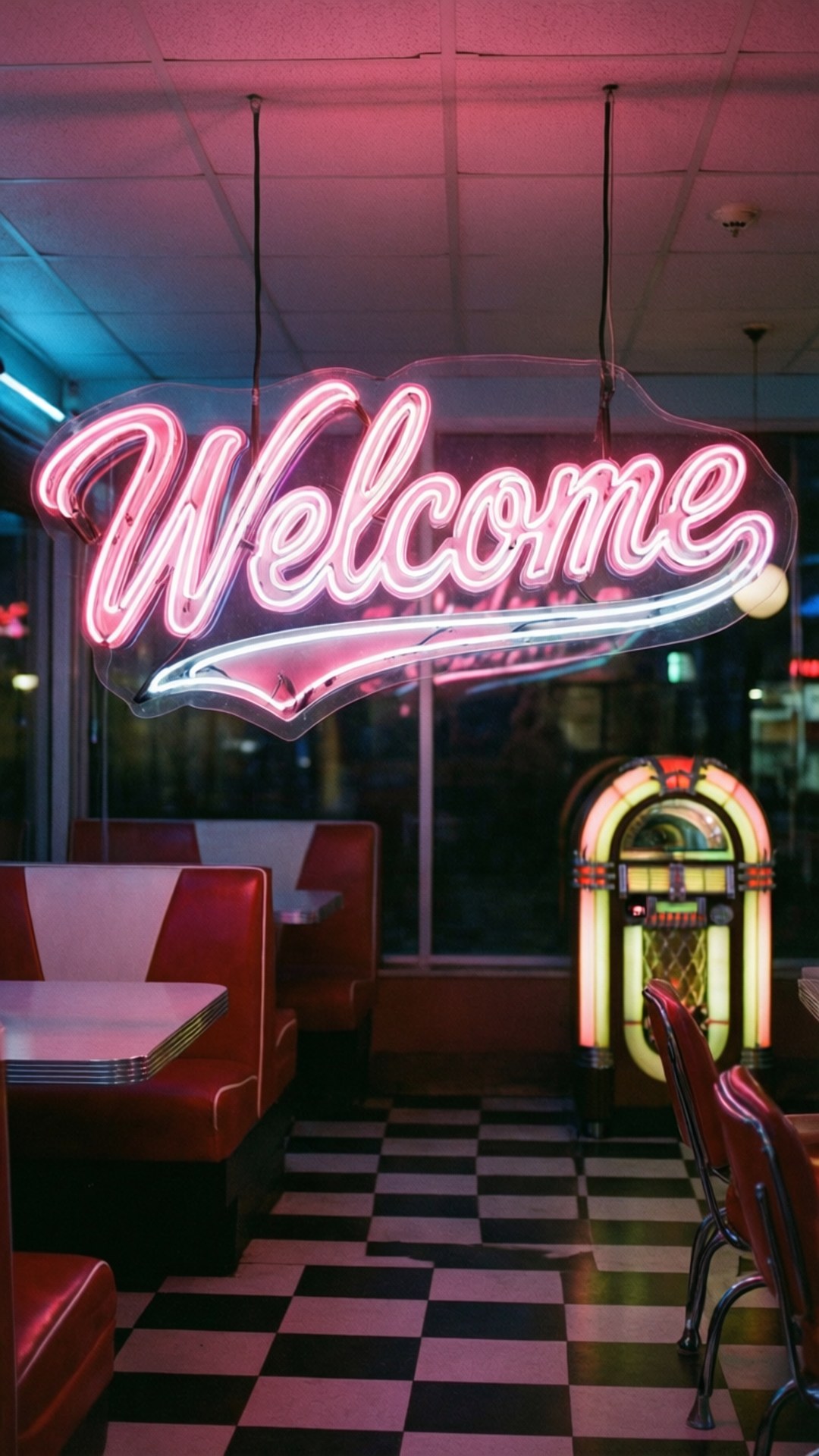 Bun venit la Dinerul Neon Fundal