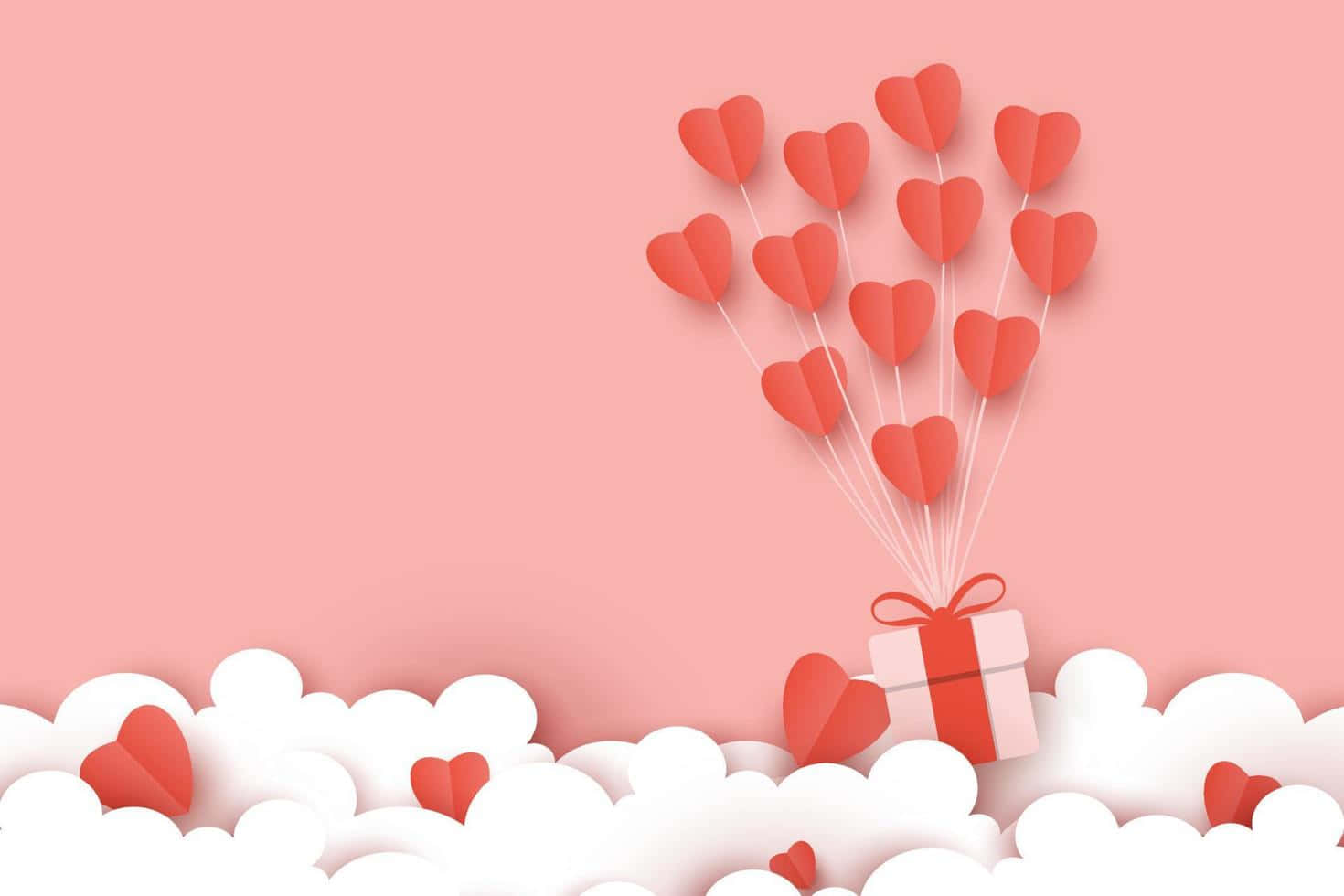 Cadou drăguț de Valentine's Day cu baloane în formă de inimă, artă vectorială Fundal