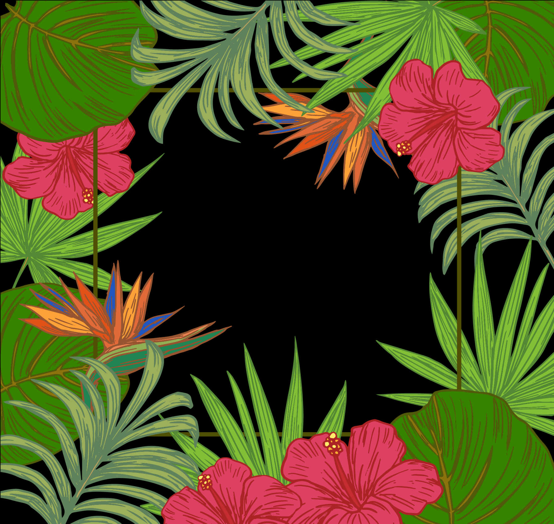 Cadru floral tropical pe fundal negru Fundal