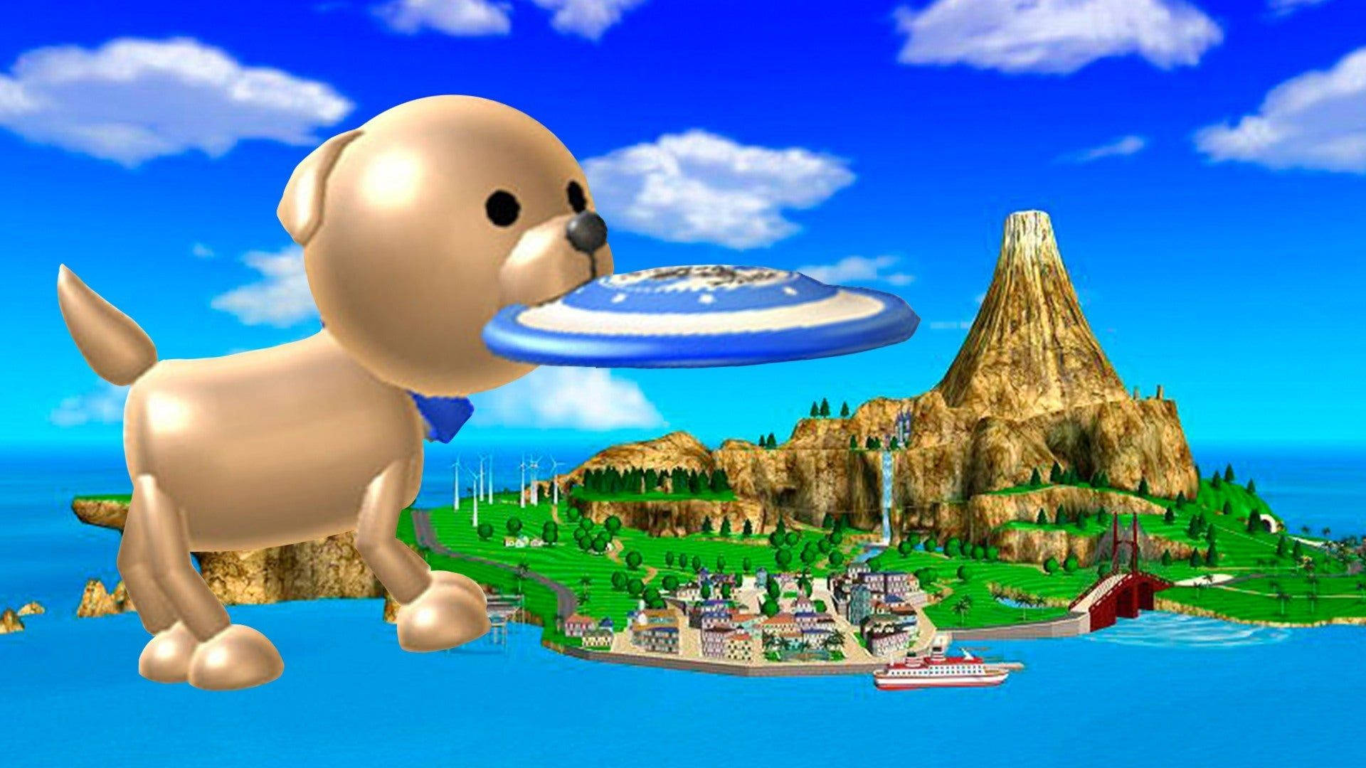 Câine cu Frisbee pe Insula Wuhu din Wii Sports Resort Fundal