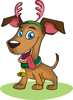 Câine festiv cu coarne de reindeer în stil cartoon Fundal
