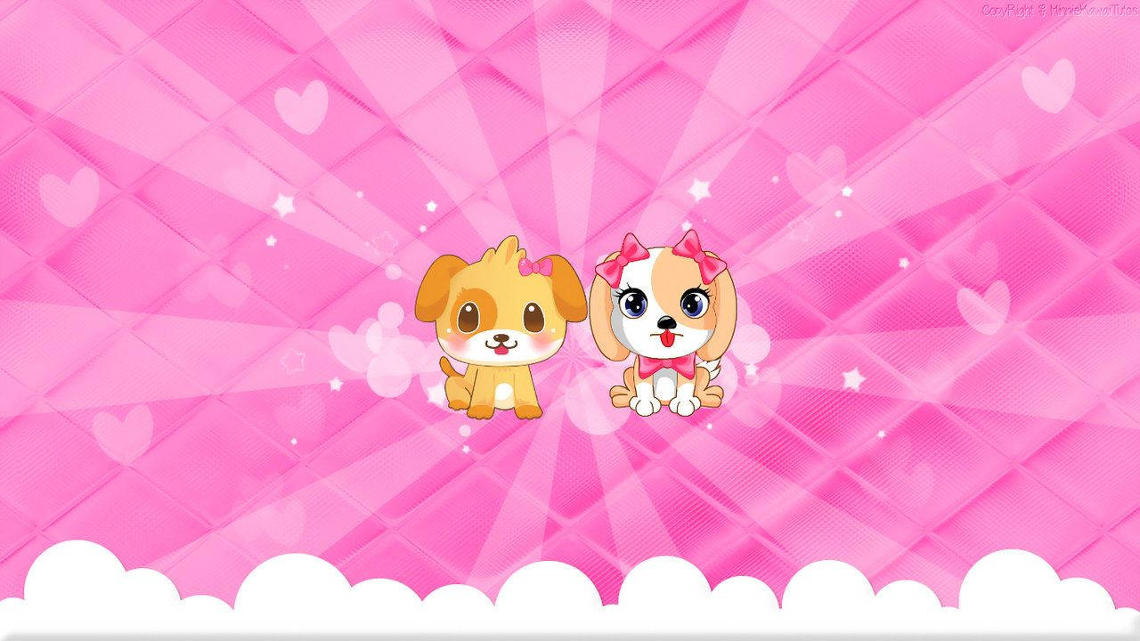 Câini drăguți pe fundal kawaii roz Fundal