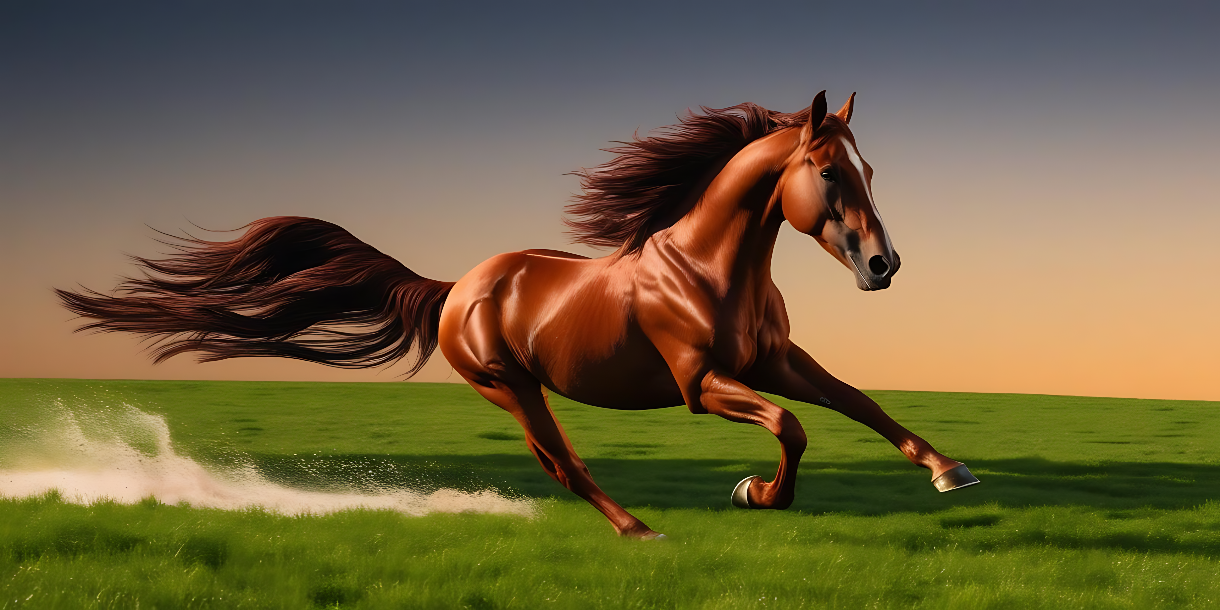 Cal maro în galop pe câmp verde Fundal