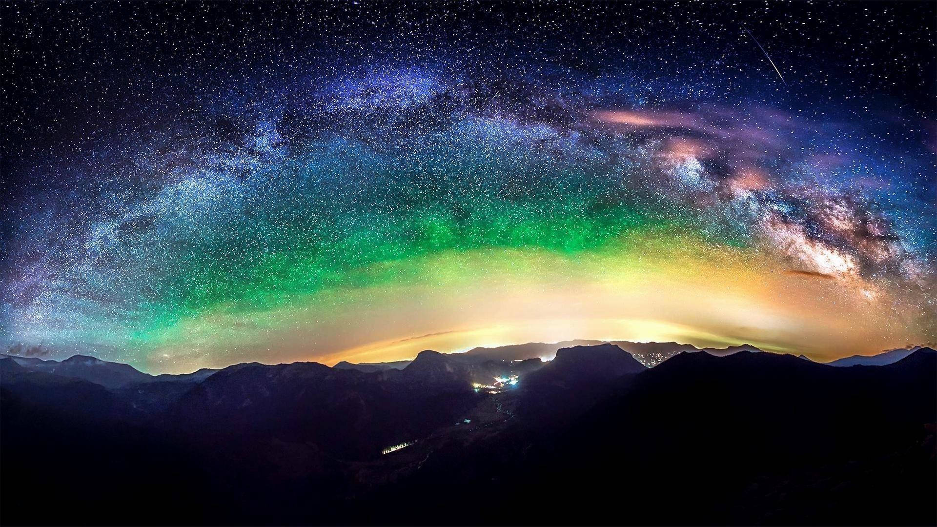 Calea Lactee deasupra Munților Galaxie Live Fundal