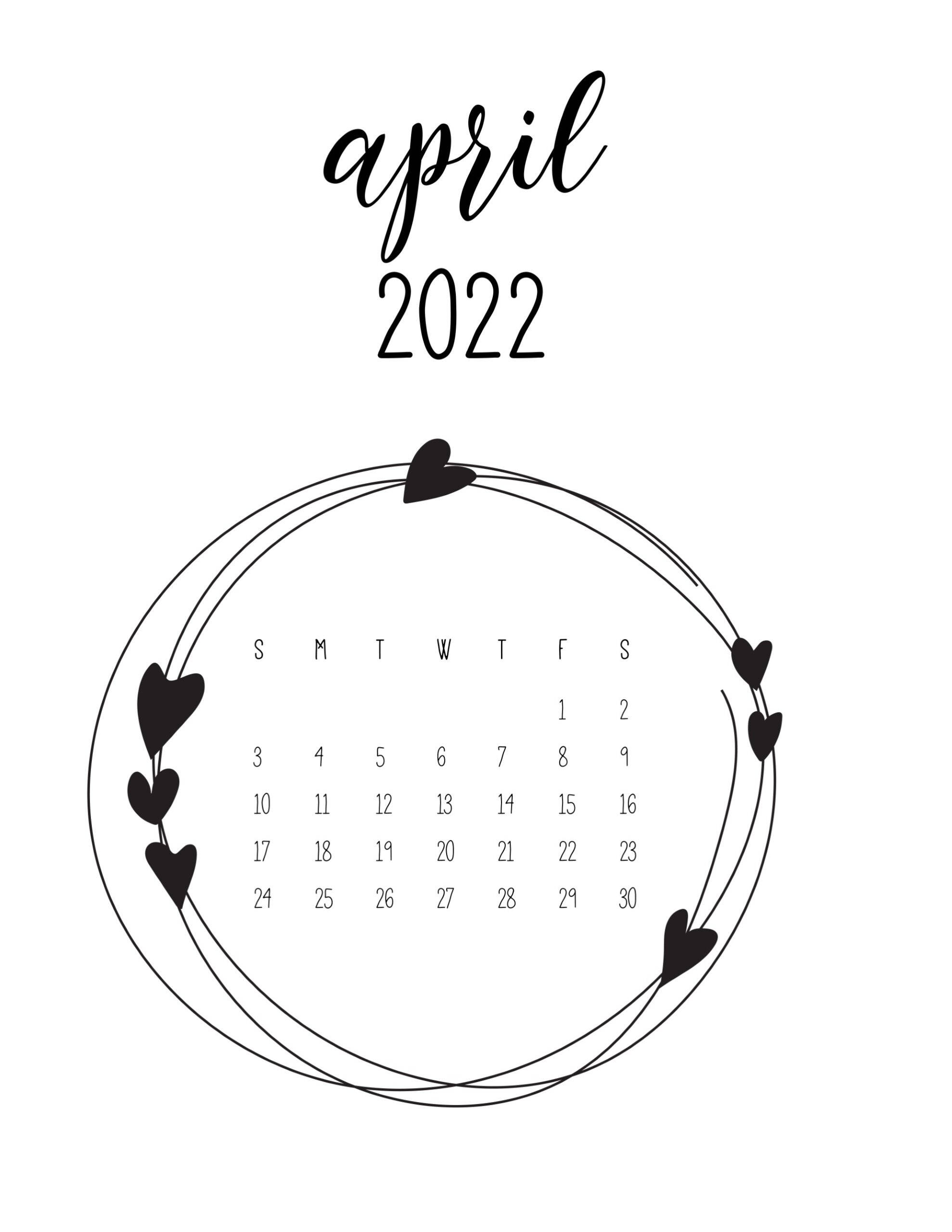 Calendar Aprilie 2022 Alb Negru Fundal
