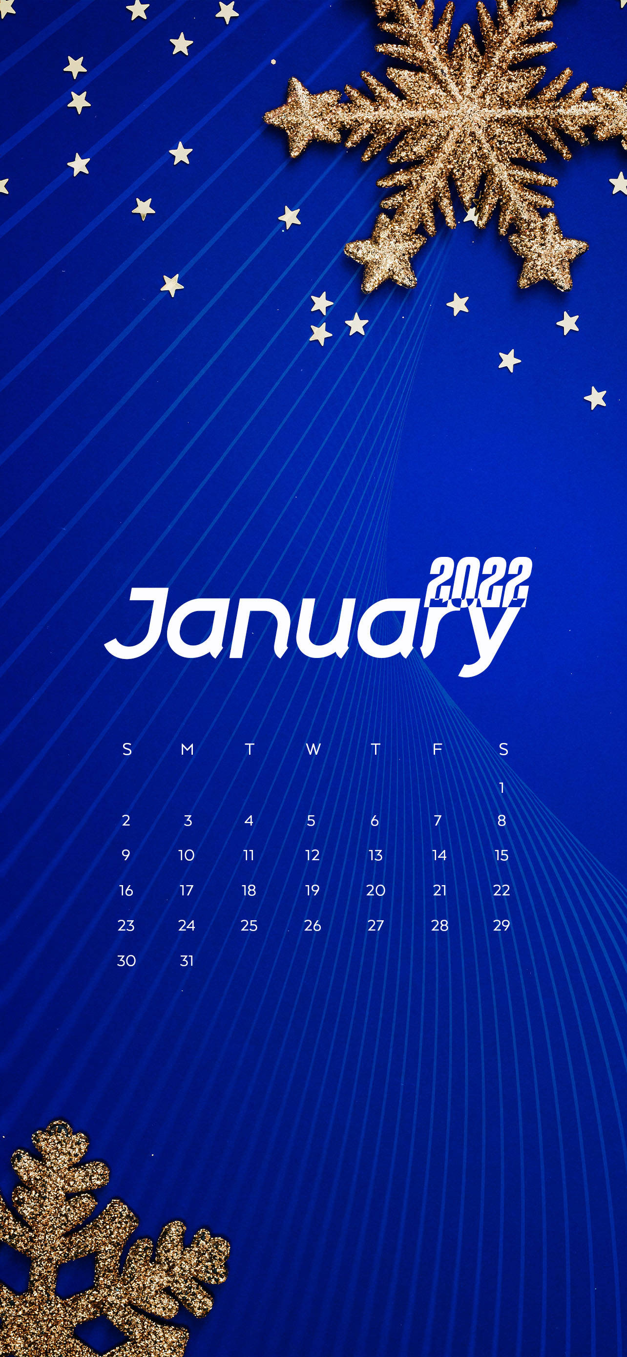 Calendar Fulgi de Nea Albastru Ianuarie 2022 Fundal