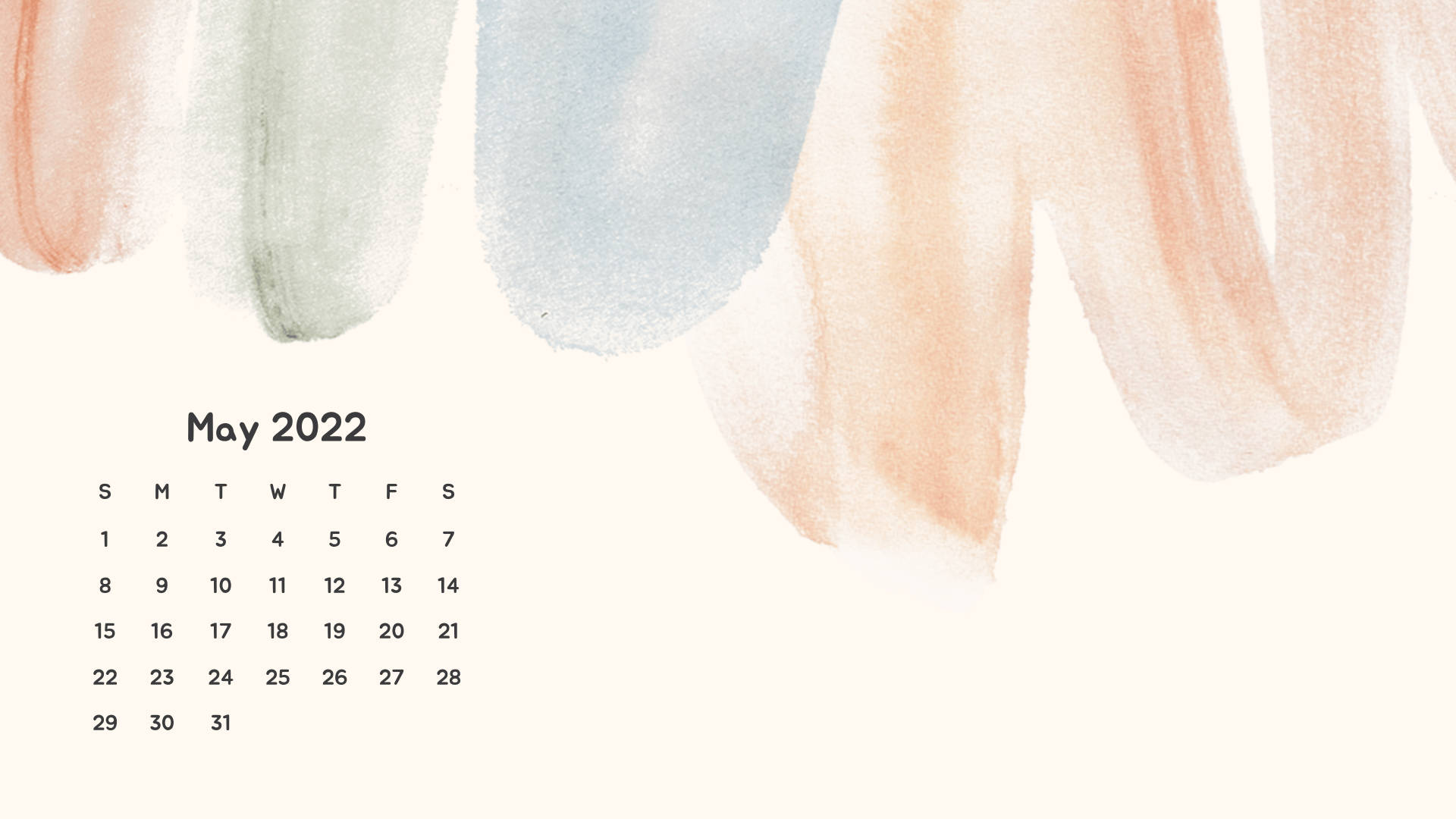 Calendar Mai 2022 cu Dâre Pastelate Colorate Fundal