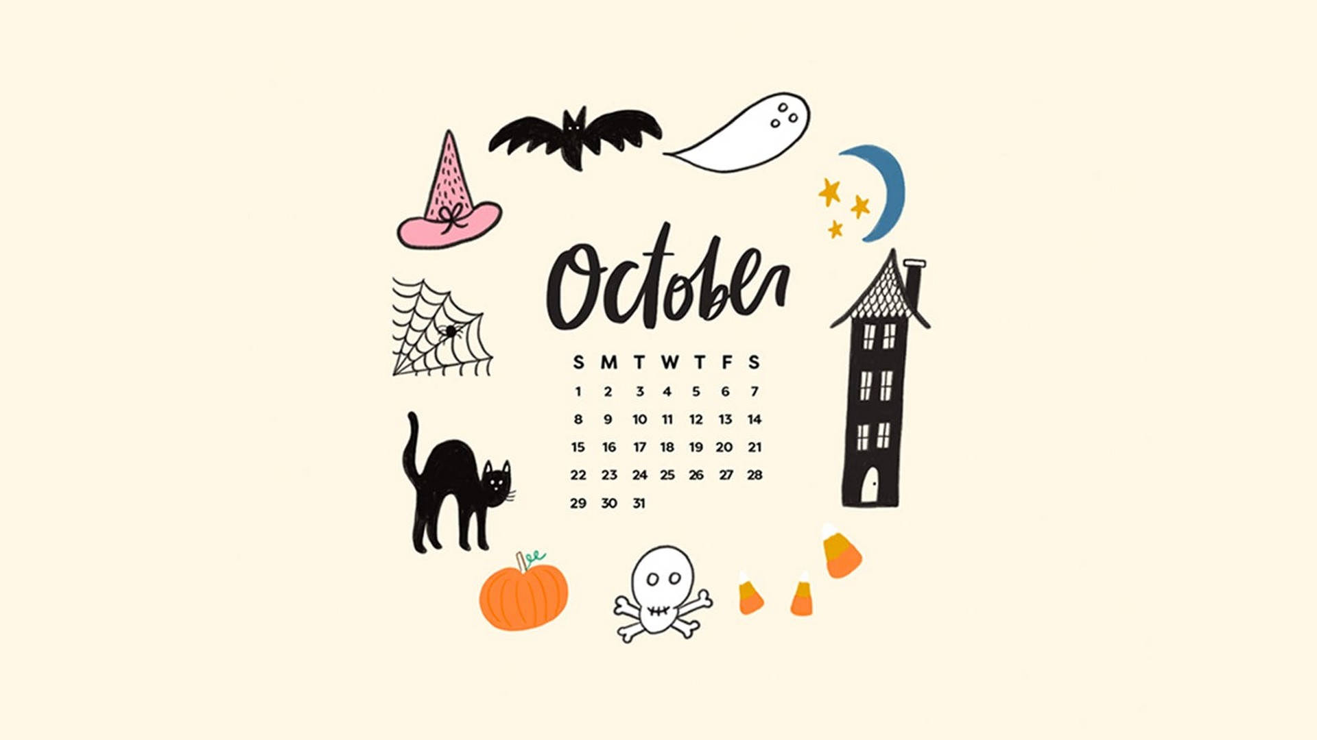 Calendar Octombrie de Halloween Cute și Estetic Fundal