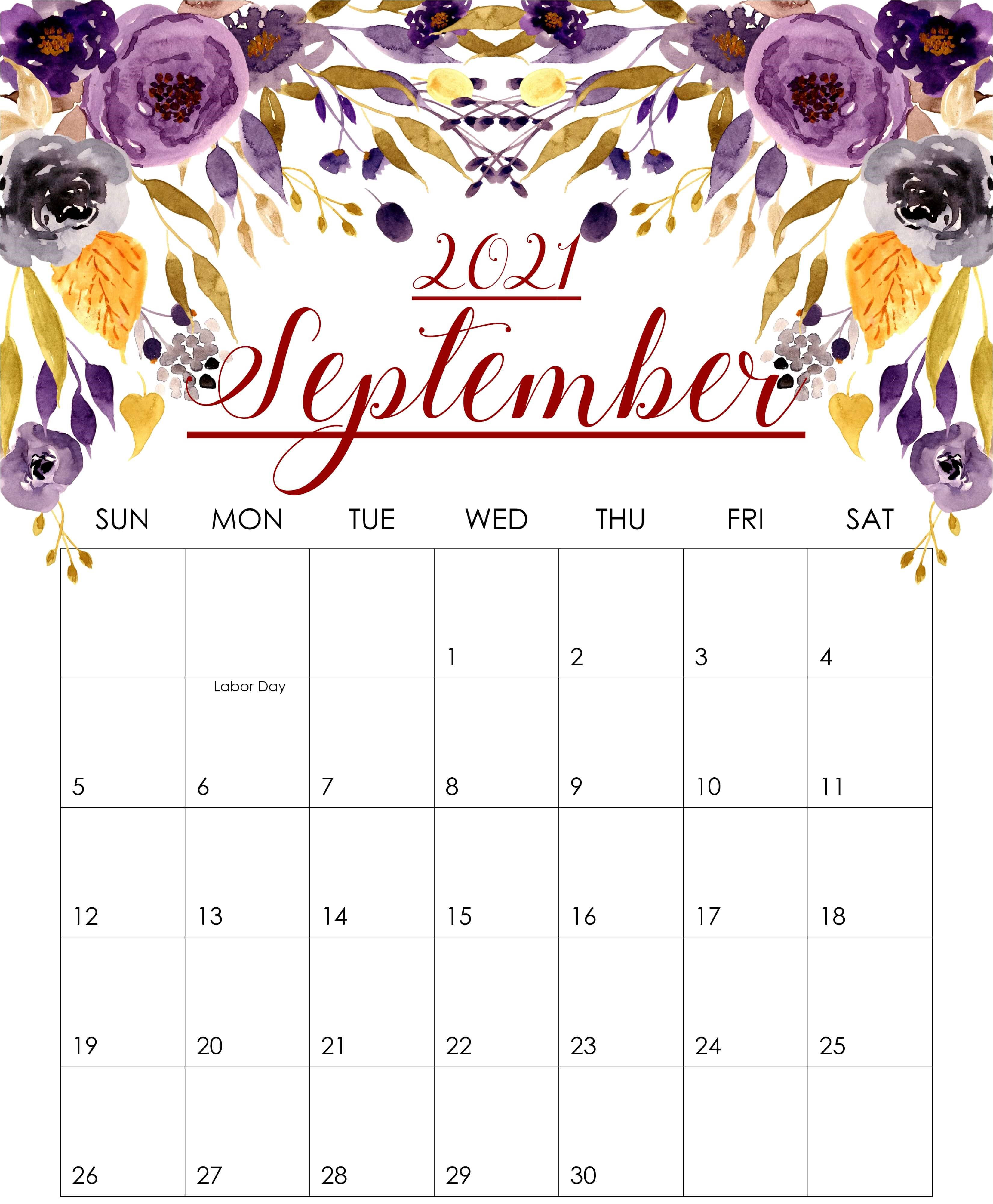 Calendar Septembrie 2021 Flori Purpurii Fundal