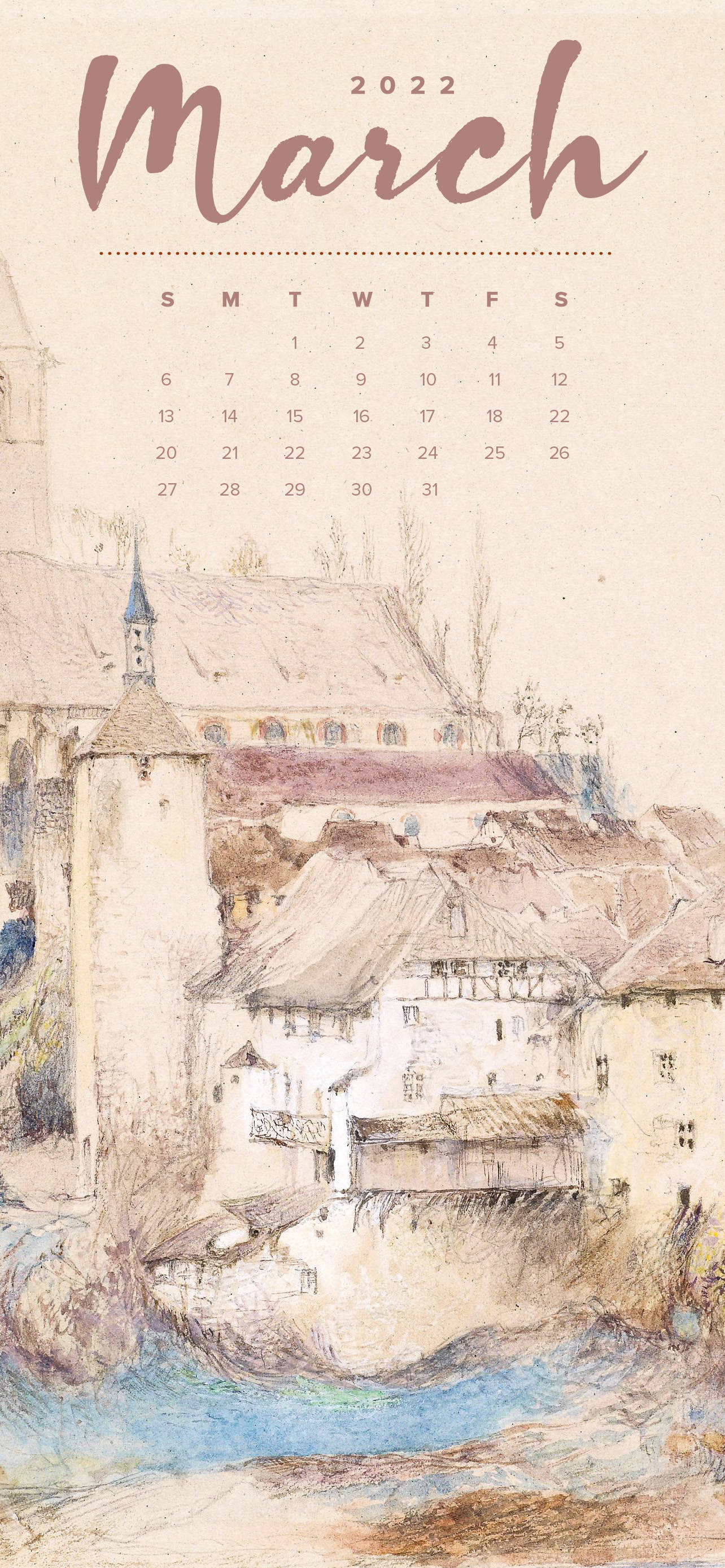 Calendar Vintage Martie 2022 Fundal