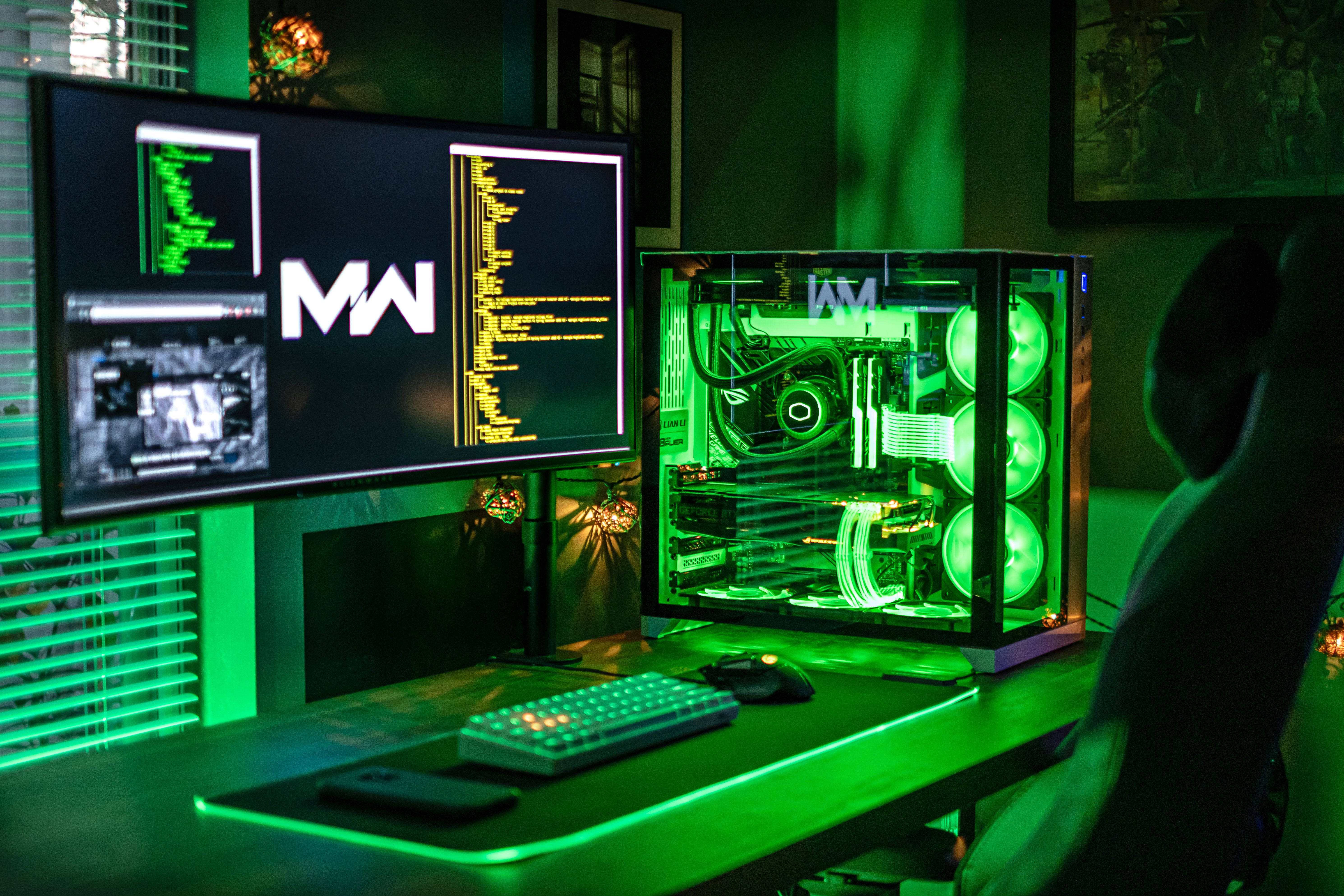 Camere de gaming cu lumini verzi Fundal