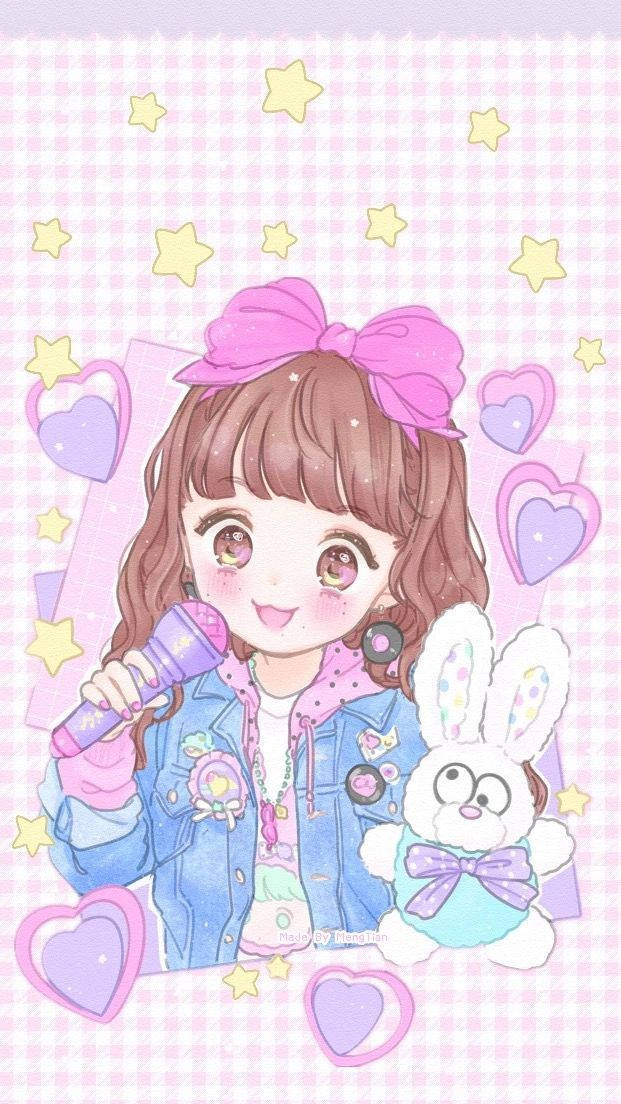 Cântăreață Kawaii Drăguță și Feminină Fundal