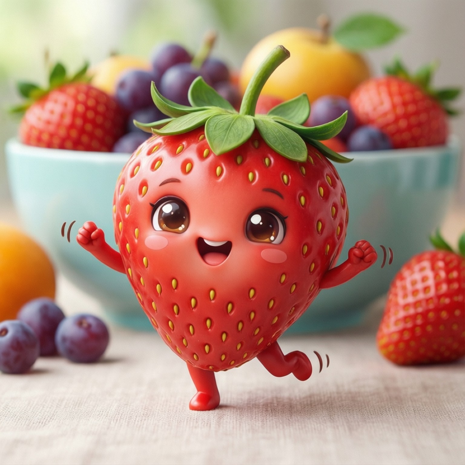 Căpșună Kawaii Dansând Fundal