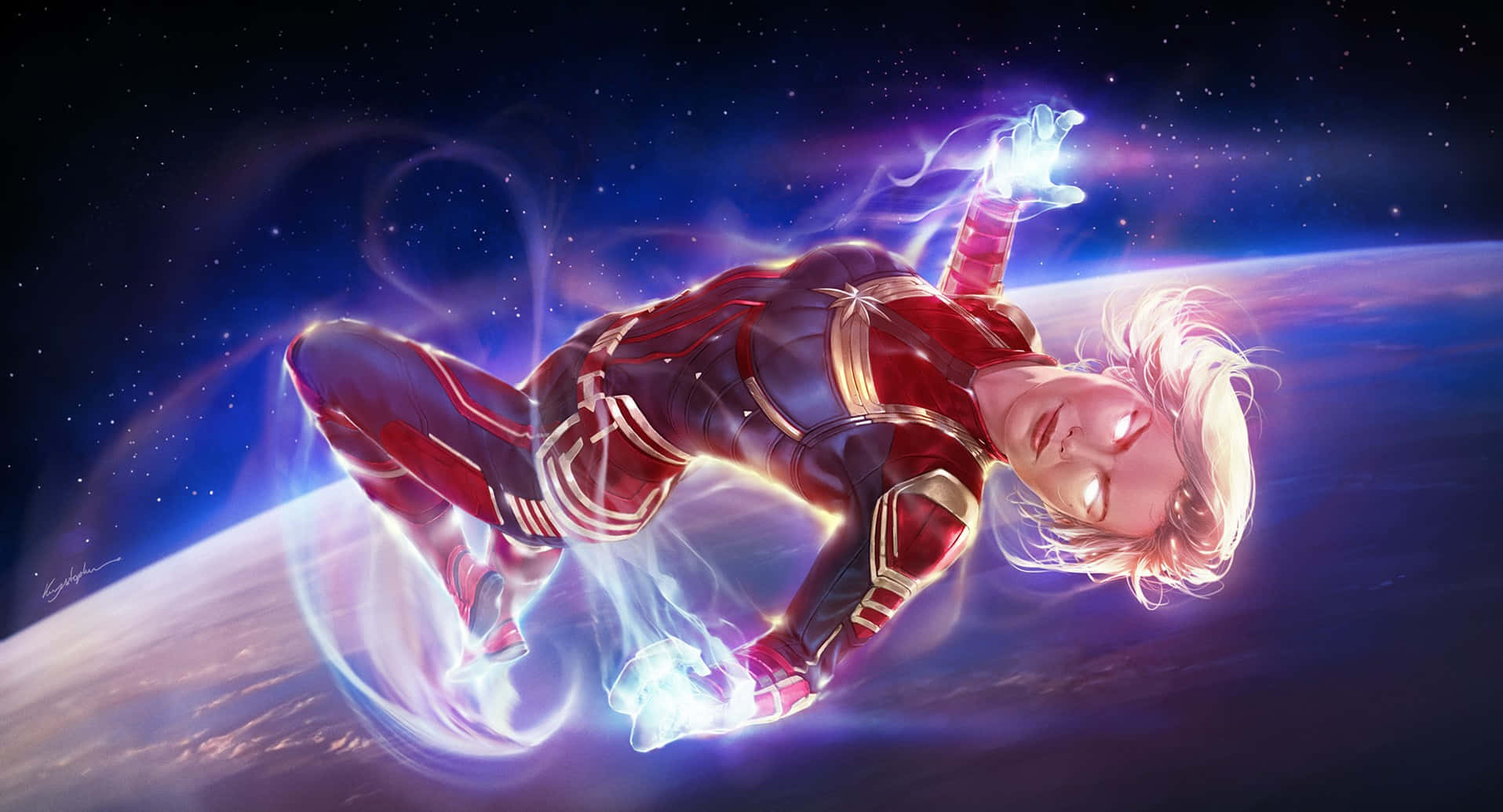 Captain Marvel Carol Danvers în spațiul cosmic Fundal