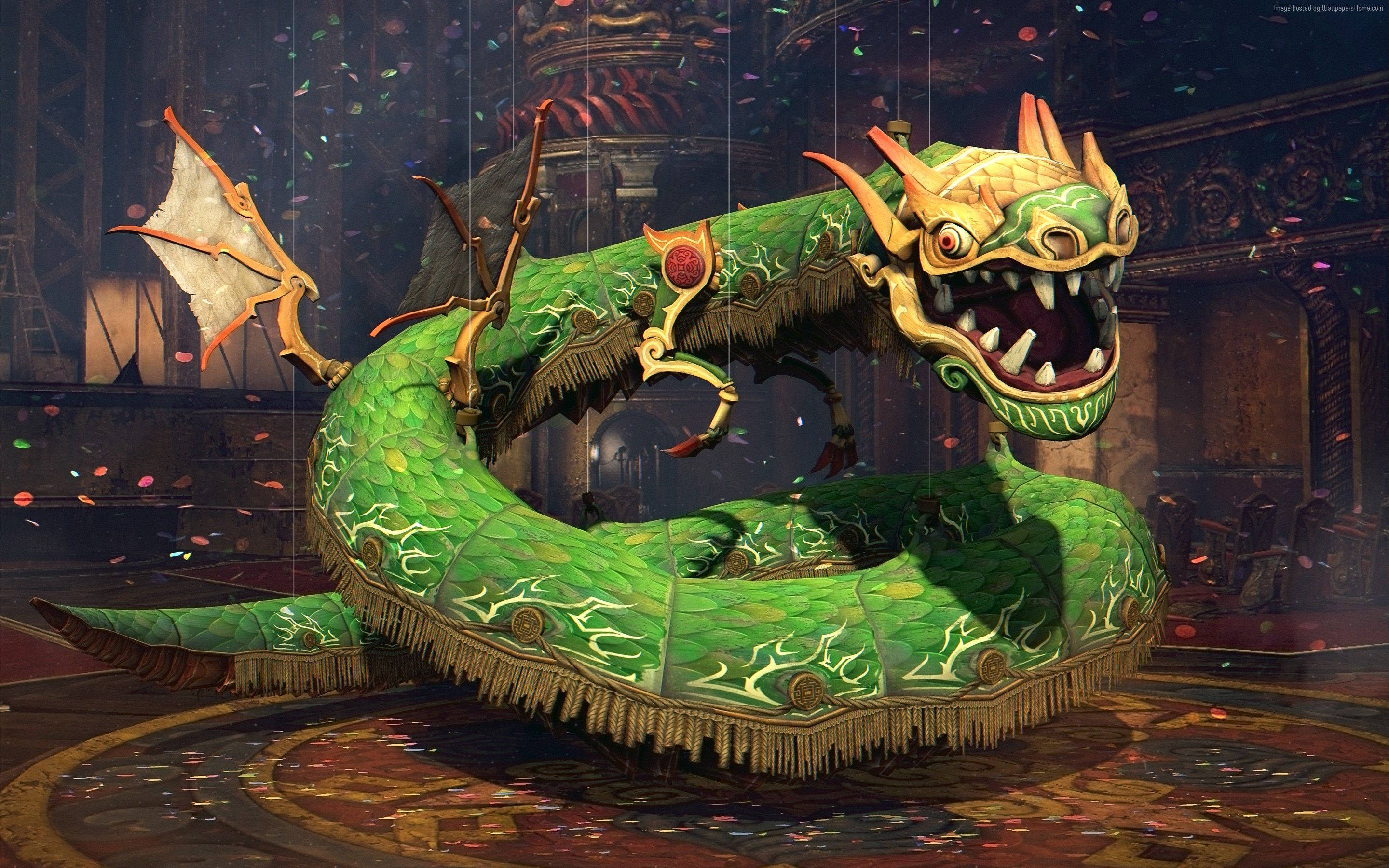 Captivant Dragon Japonez Verde-Jade Pe Ecranul PC-ului Fundal