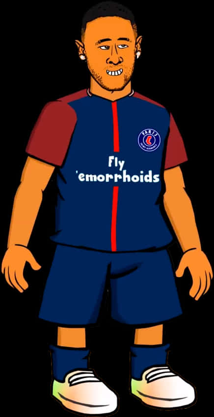 Caricatură a unui jucător de fotbal în echipament albastru Fundal
