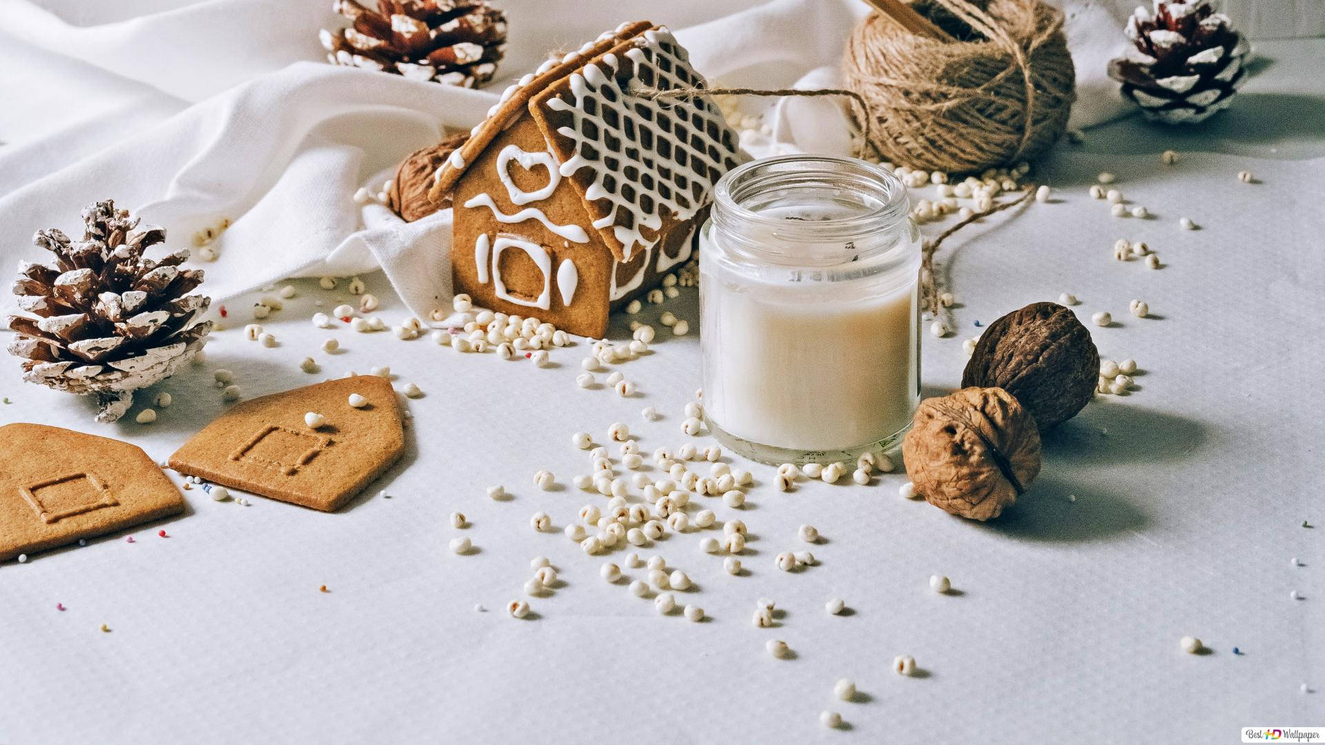 Casă de turtă dulce de Crăciun albă Fundal