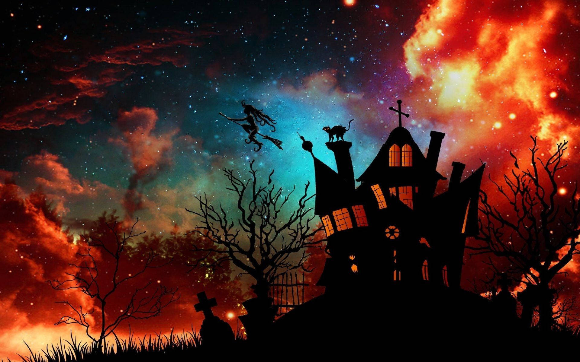 Casa Vrăjitoarei de Halloween cu Aesthetic Drăguț Fundal