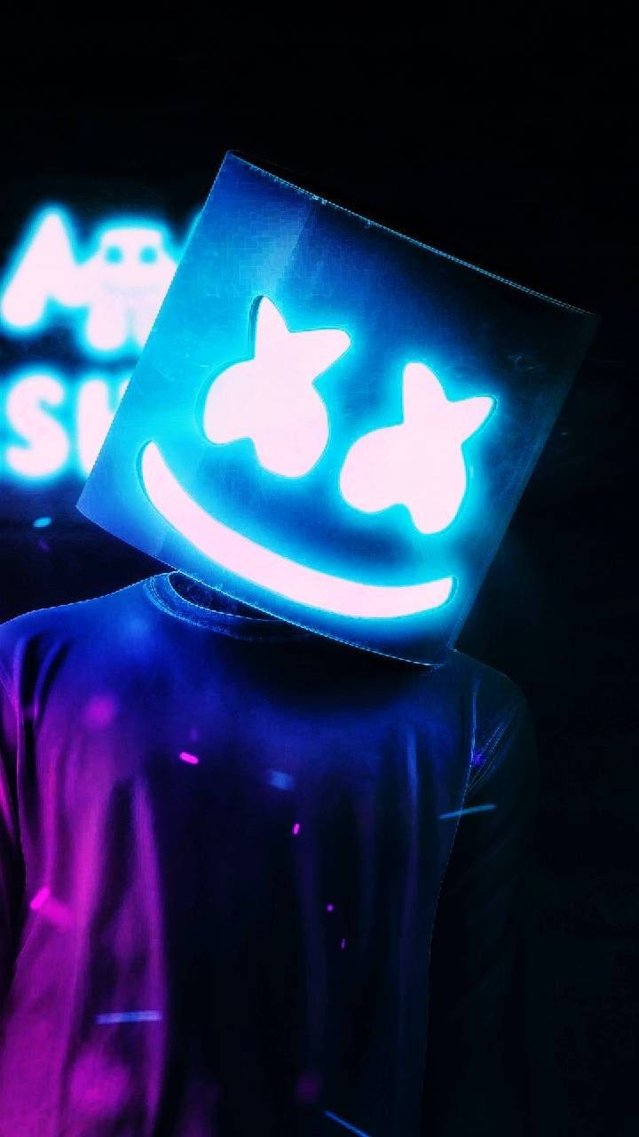 Casca Neagra Neon Marshmello Fundal