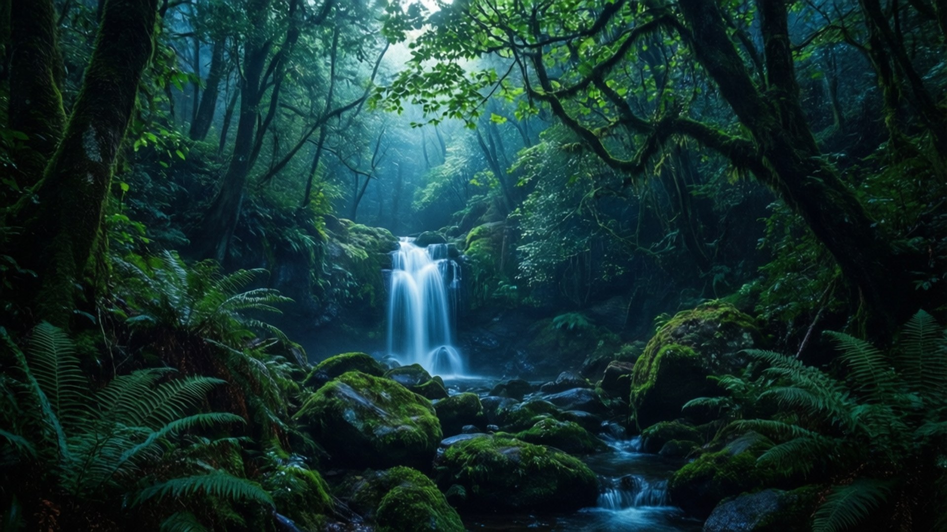Cascada ascunsă în pădure Fundal
