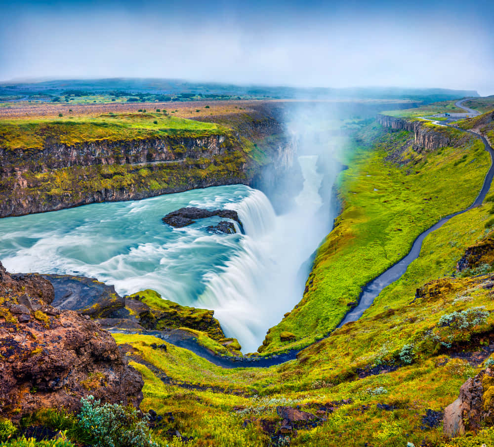 Cascada Magică Gullfoss din Sud-Vestul Islandei Fundal