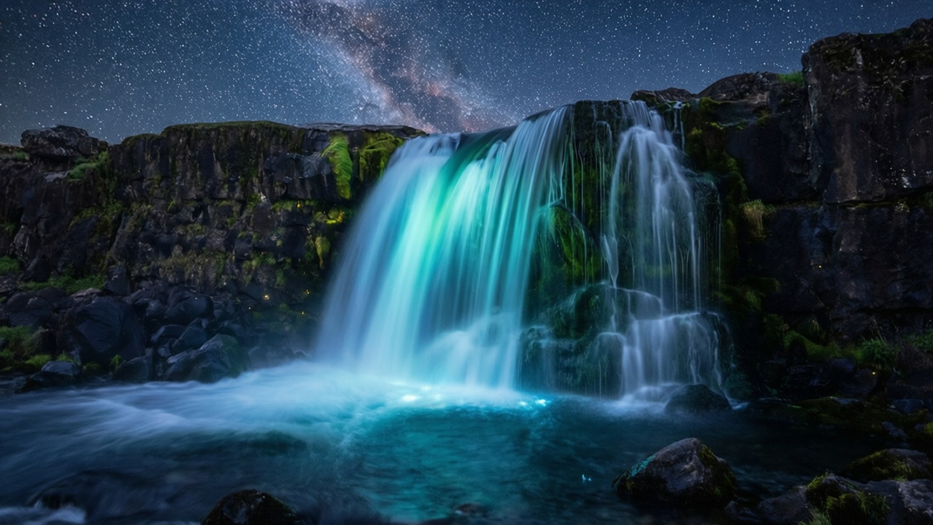 Cascada Stelească OLED Fundal