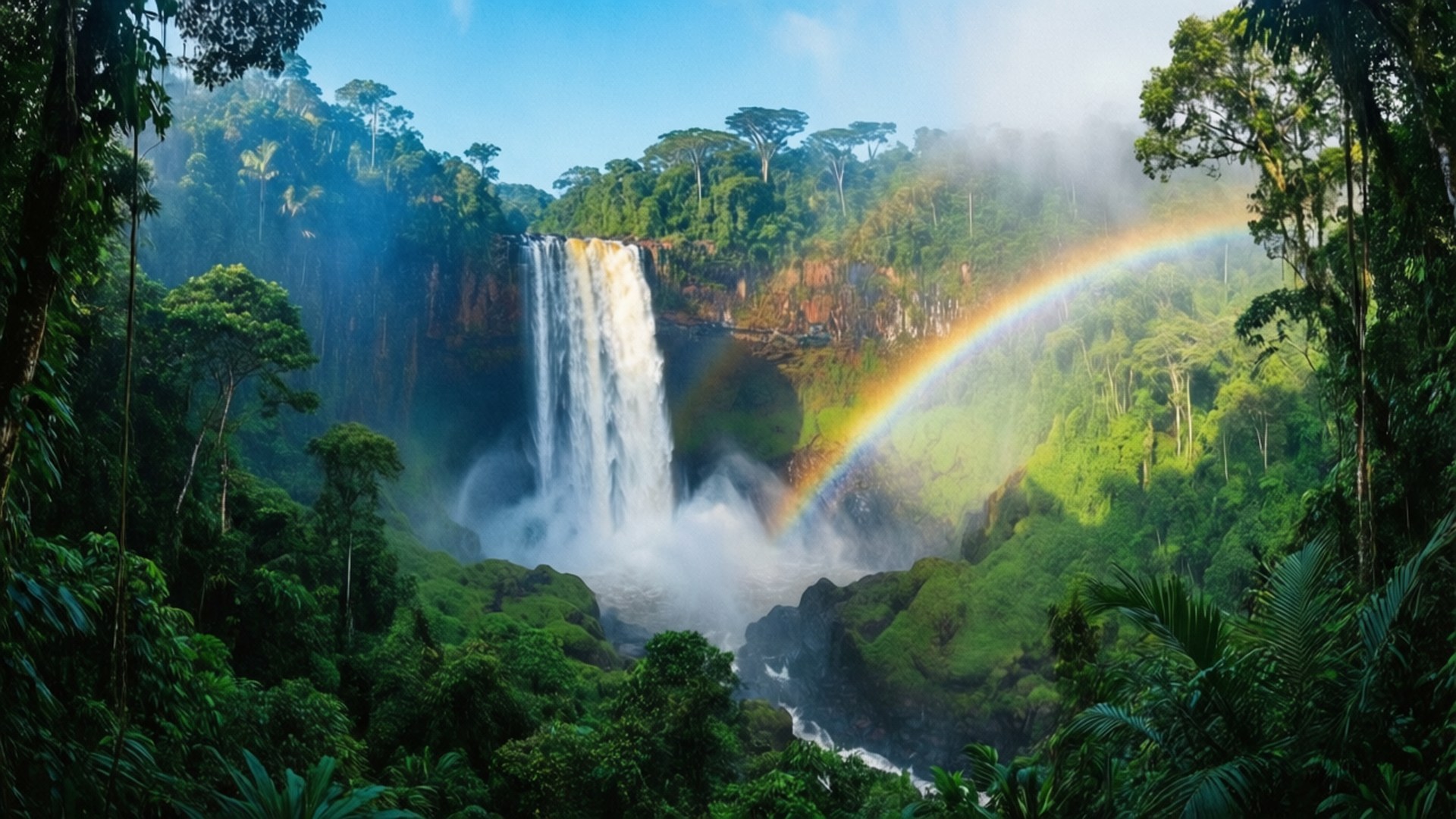 Cascadă tropicală cu curcubeu Fundal