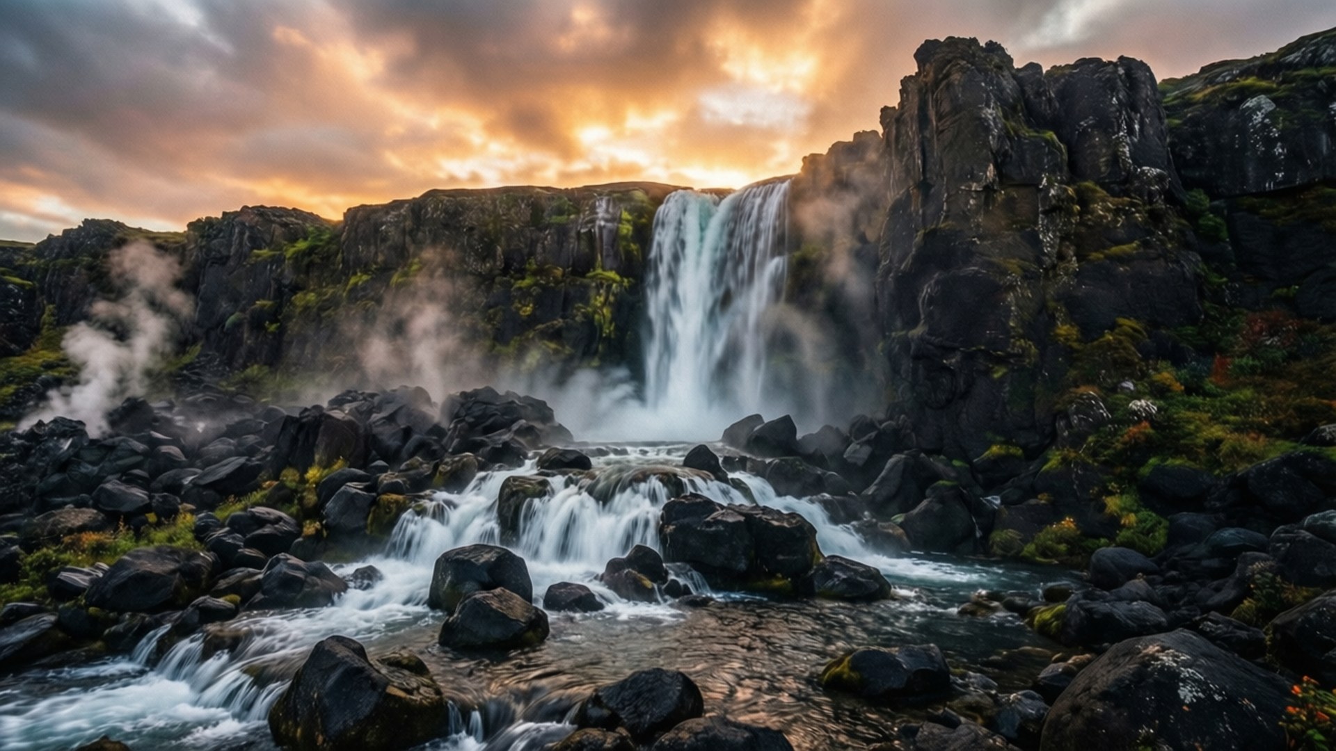Cascade de izvoare termale vulcanice Fundal
