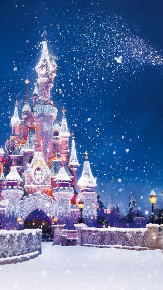 Castel Disney de Crăciun cu Zăpadă pentru iPhone Fundal