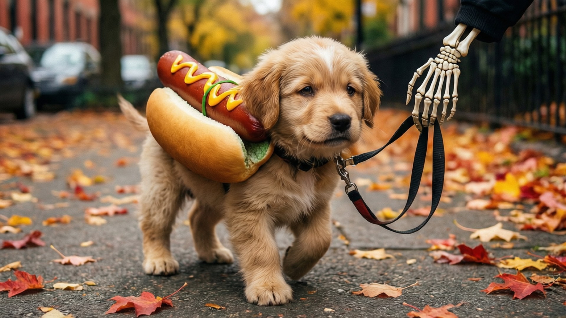 Cățeluș Hot Dog Halloween Fundal