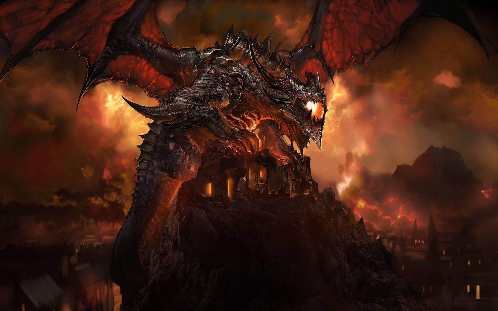 Cel mai bun Dragon Atacând un Sat Fundal