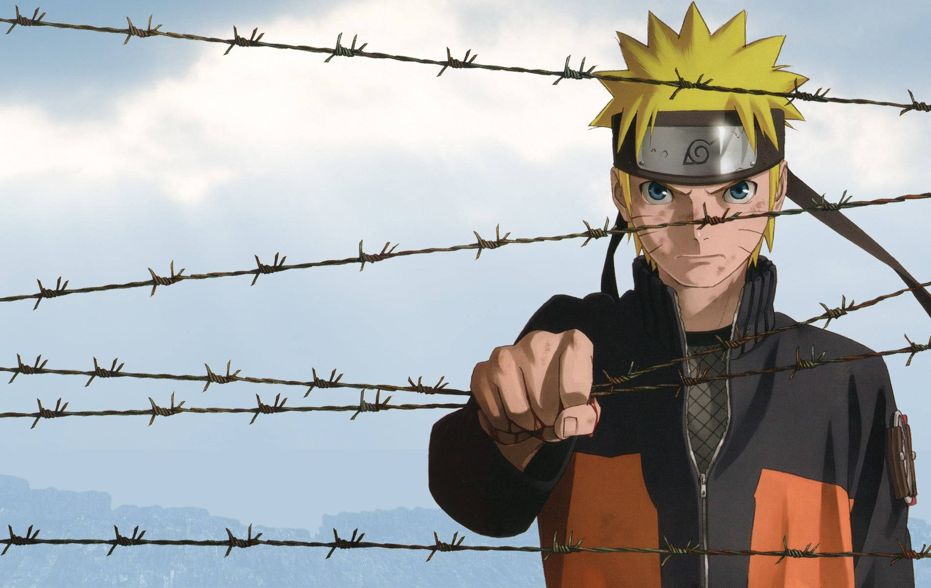Cel mai tare Naruto pe fundal de sârmă ghimpată Fundal