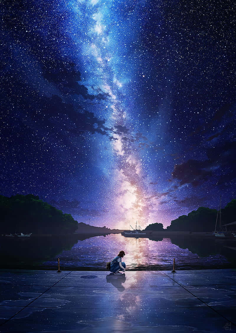 Cer Orizontal Nocturn Anime Fundal