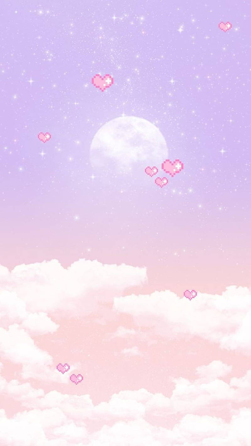 Cer Pastel Violet și Lună Drăguță Fundal