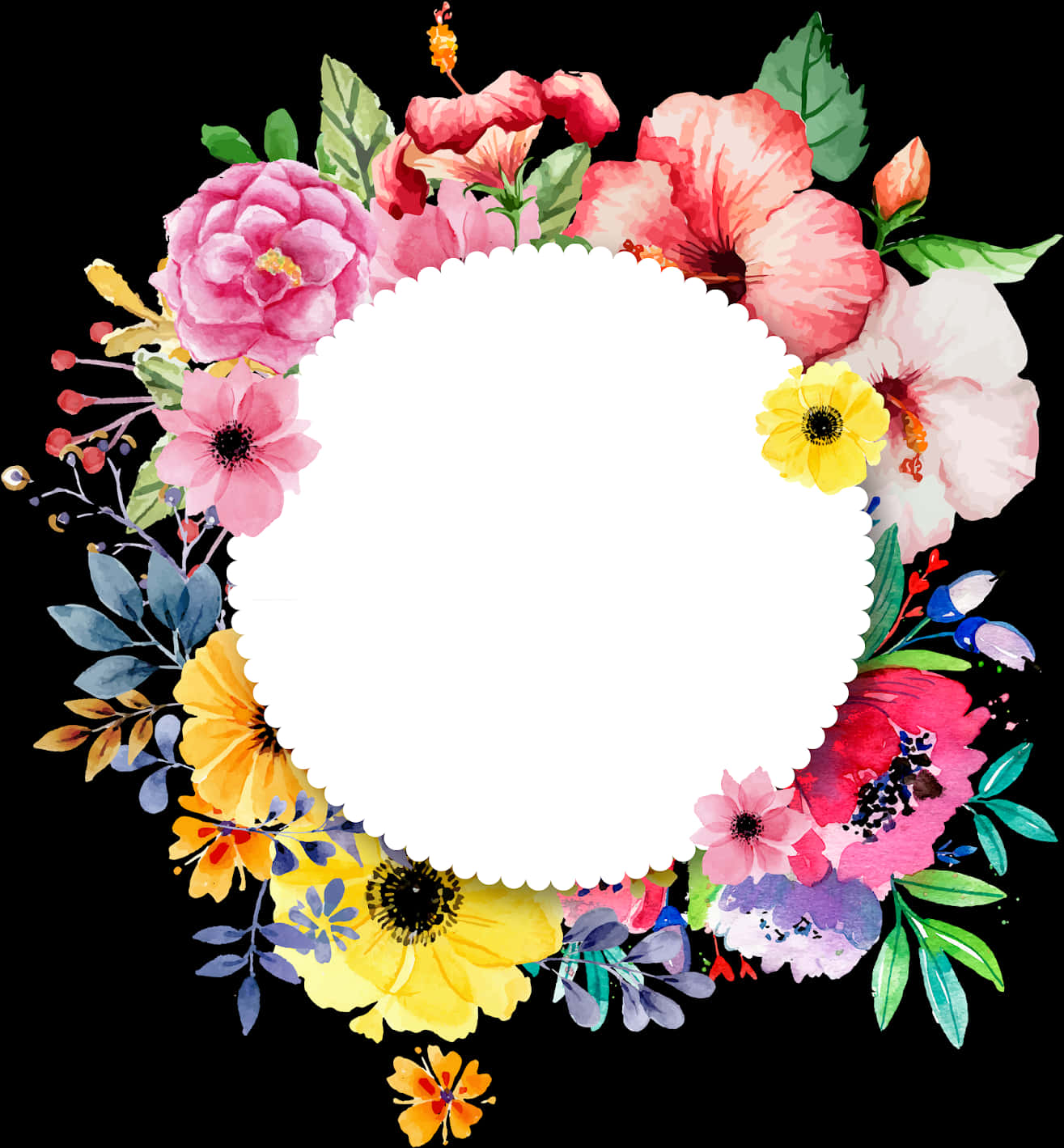 Cerc floral colorat pe fundal negru Fundal