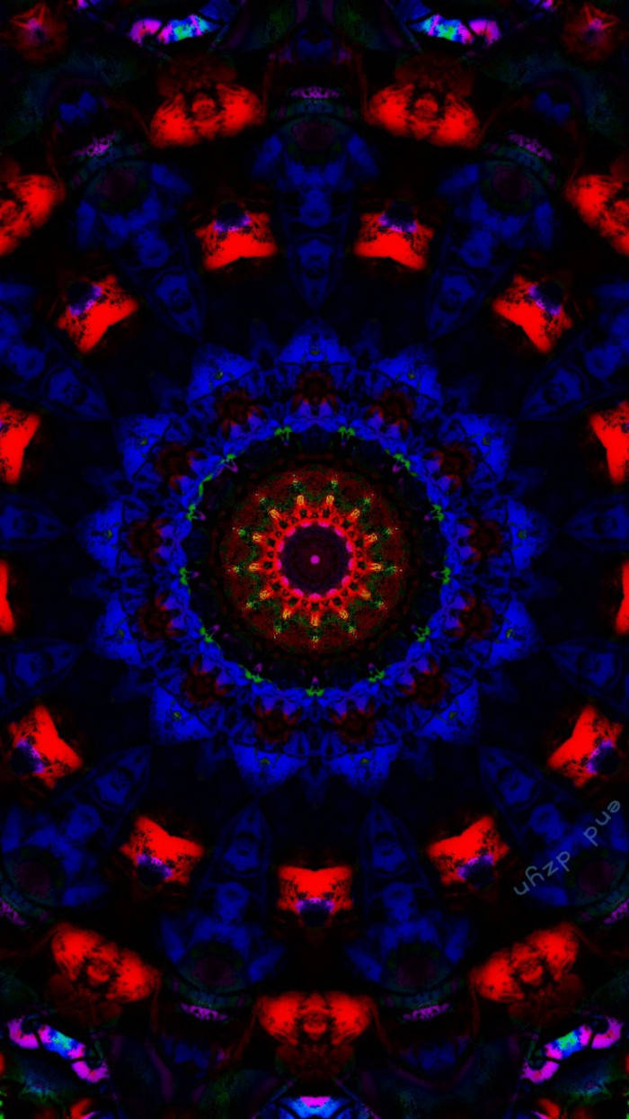 Cercuri roșii și albastre într-un stil trippy întunecat Fundal