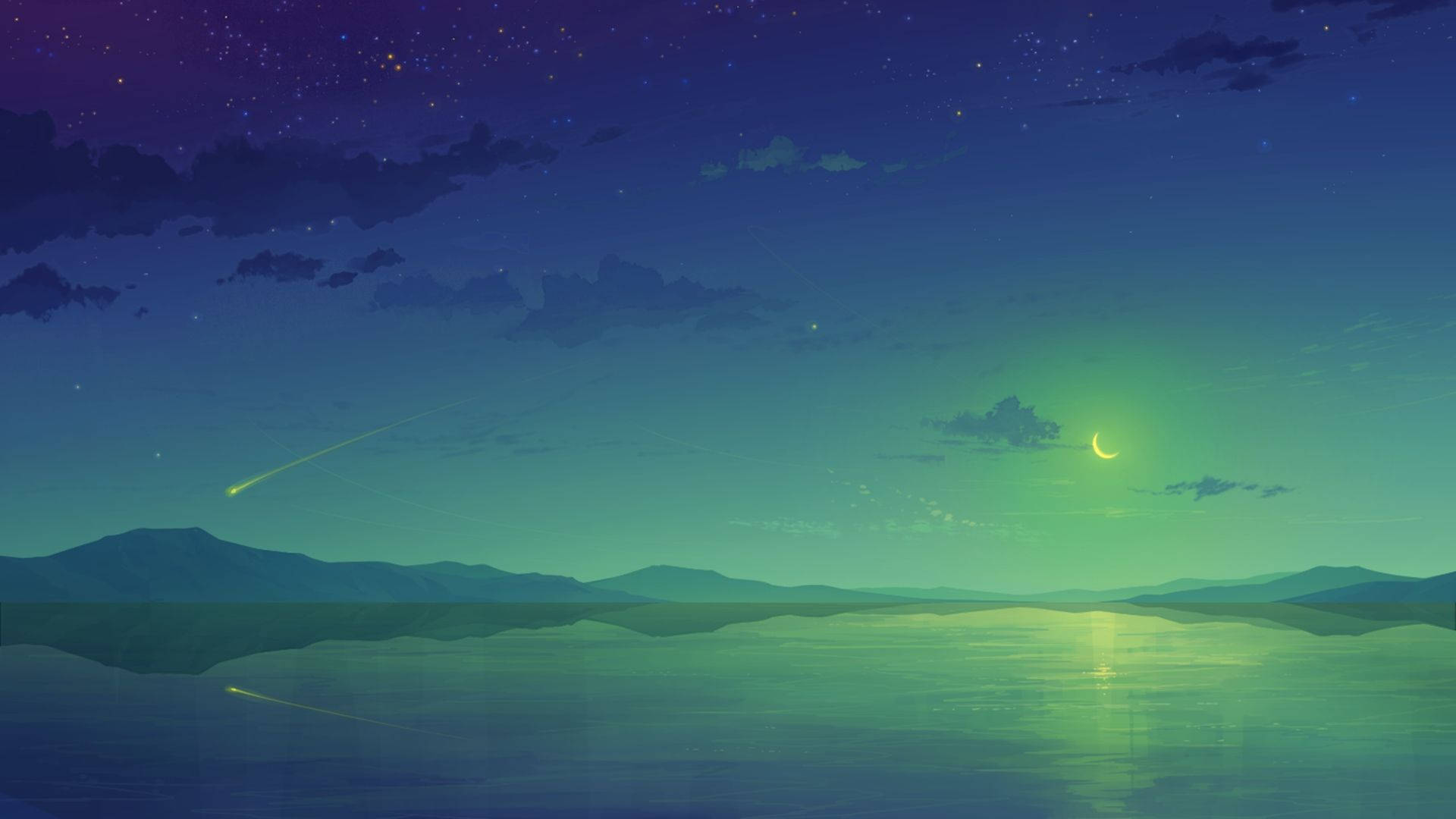 Cerul verde și luna Fundal