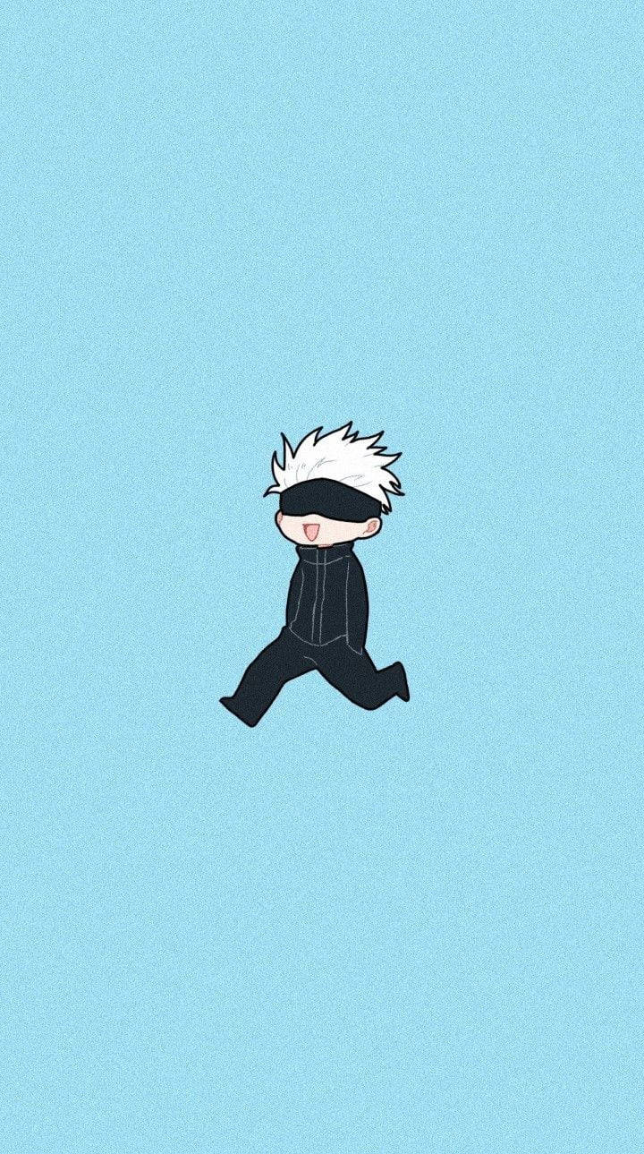 Chibi Gojo Mergând pe iPhone Jujutsu Kaisen Fundal