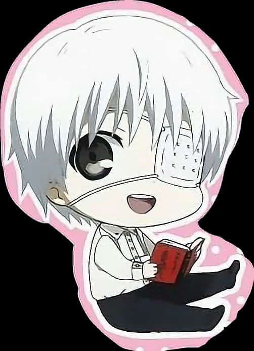 Chibi Kaneki citind o carte - Autocolant Fundal
