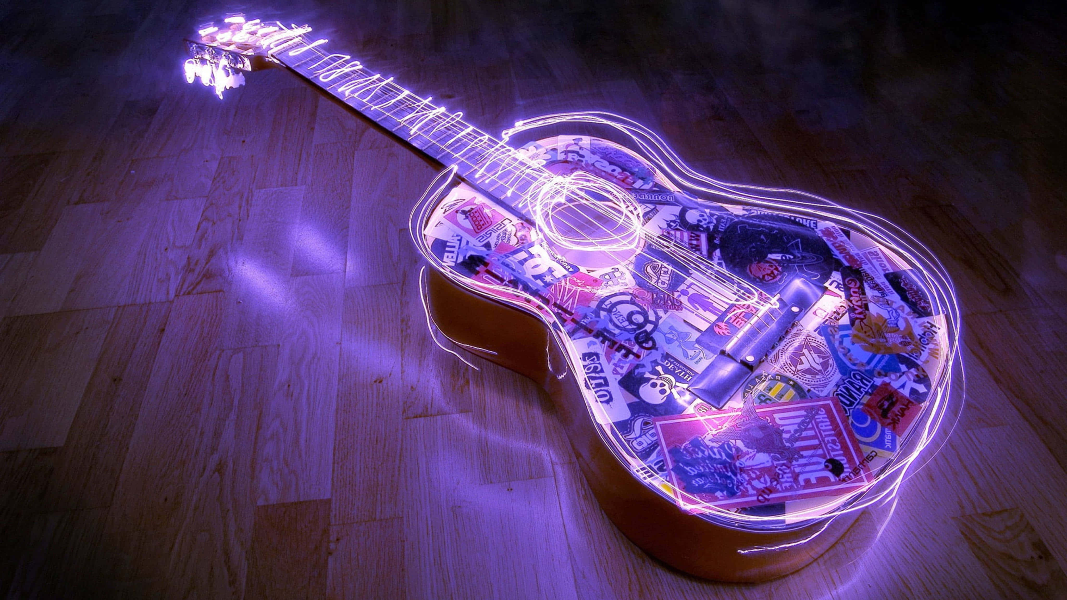 Chitară Estetică Artă Neon Mov Fundal