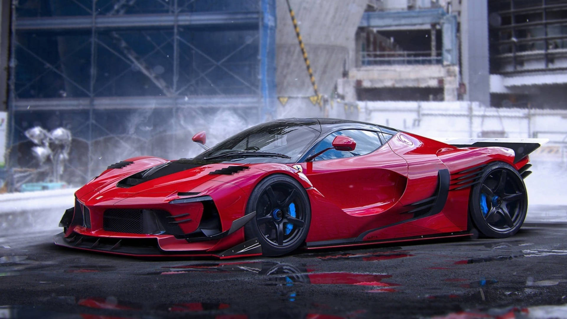 Clădire abandonată cu Ferrari iPad Fundal
