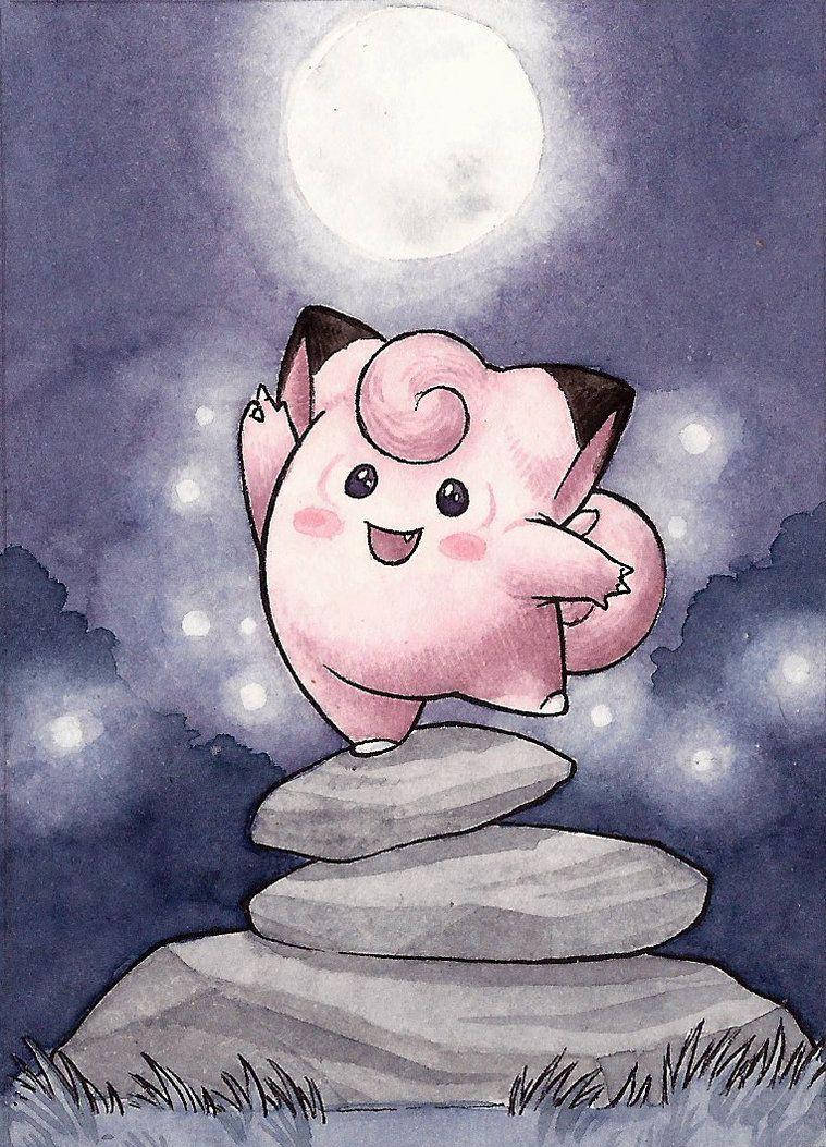 Clefairy dansând în lumina lunii pline Fundal