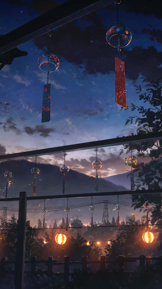 Clopoței Japonezi de Vânt Noapte Peisaj Anime Fundal