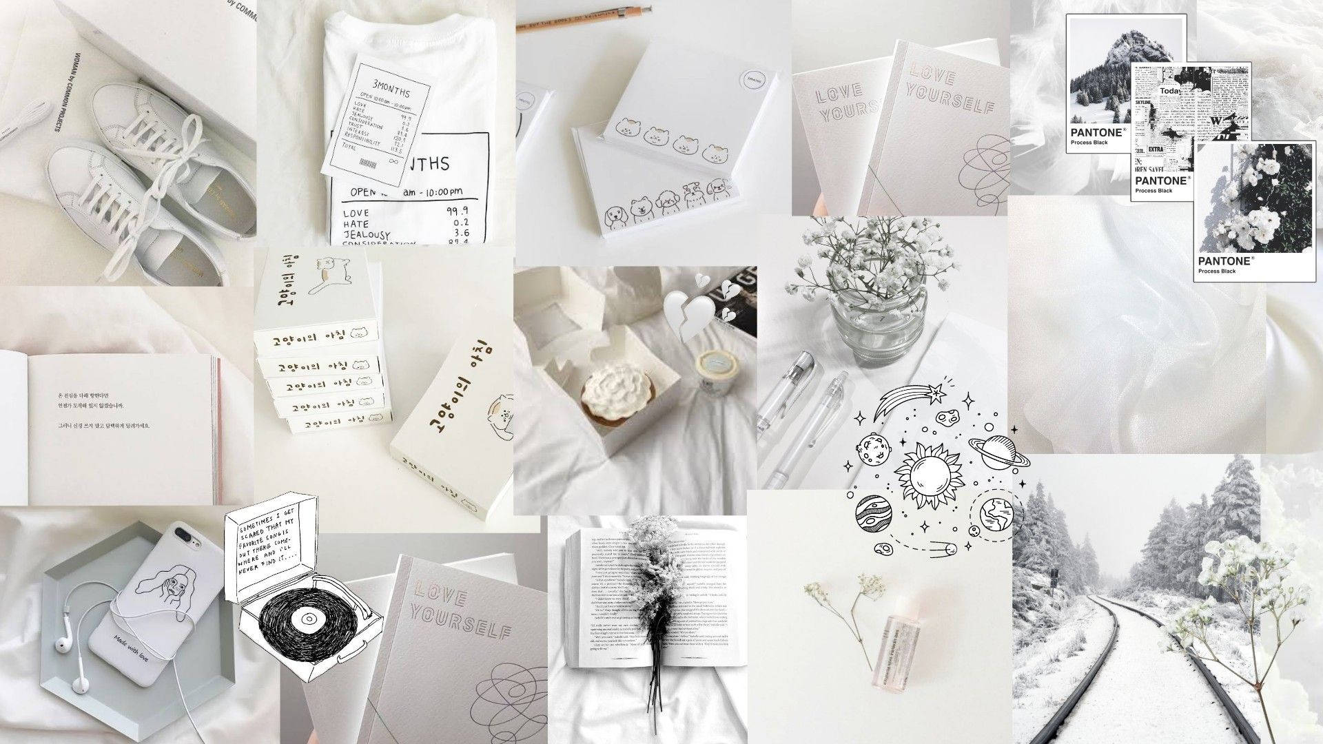 Colaj Alb de Lux cu Doodle-uri Pinterest Aesthetic Fundal