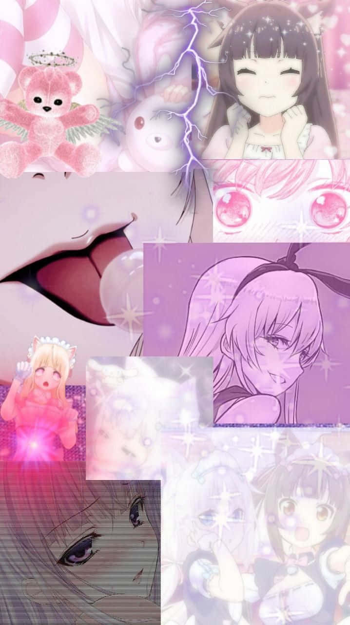 Colaj cu fată anime goth pastel Fundal