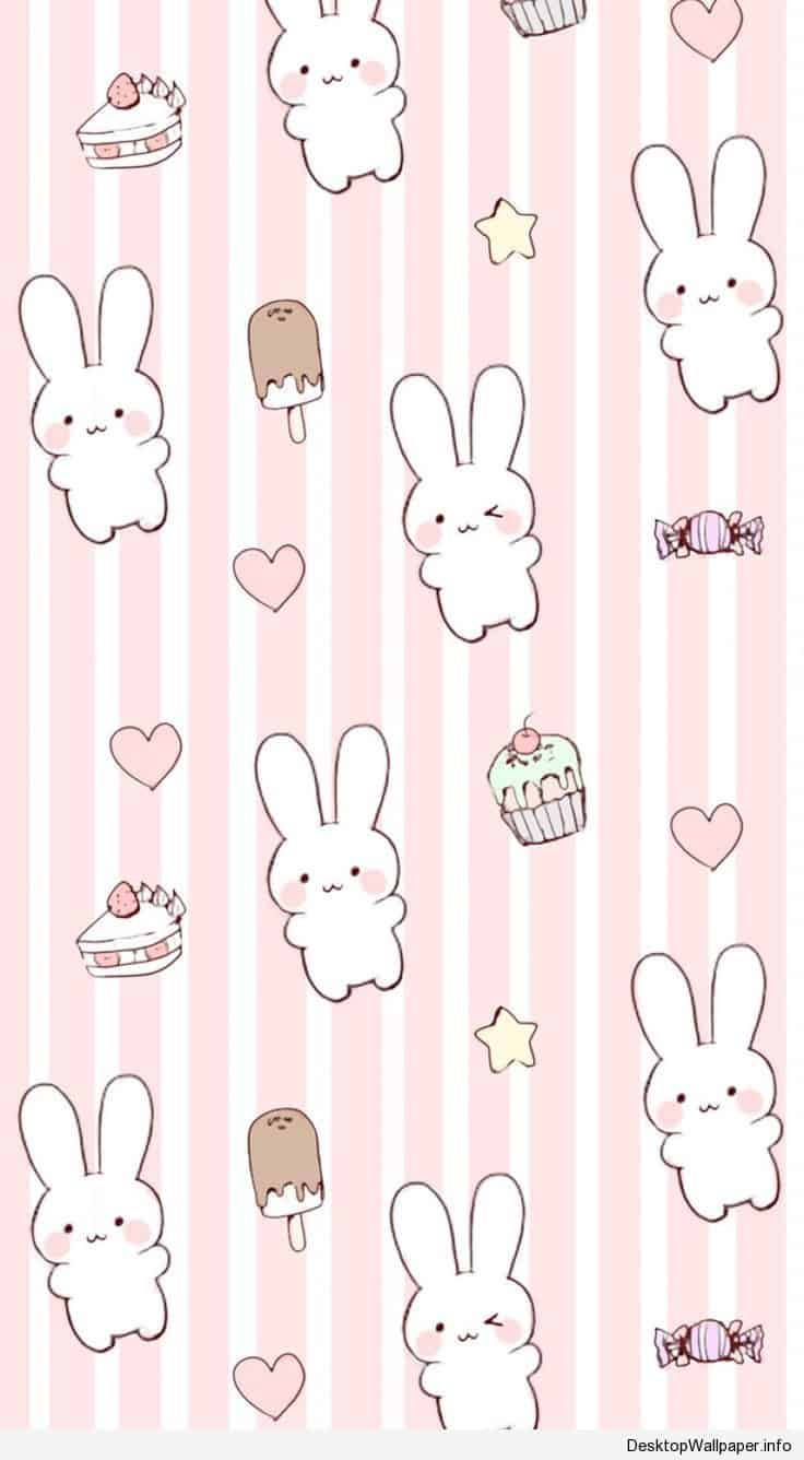 Colaj cu iepuraș și dulciuri pe fundal kawaii roz Fundal