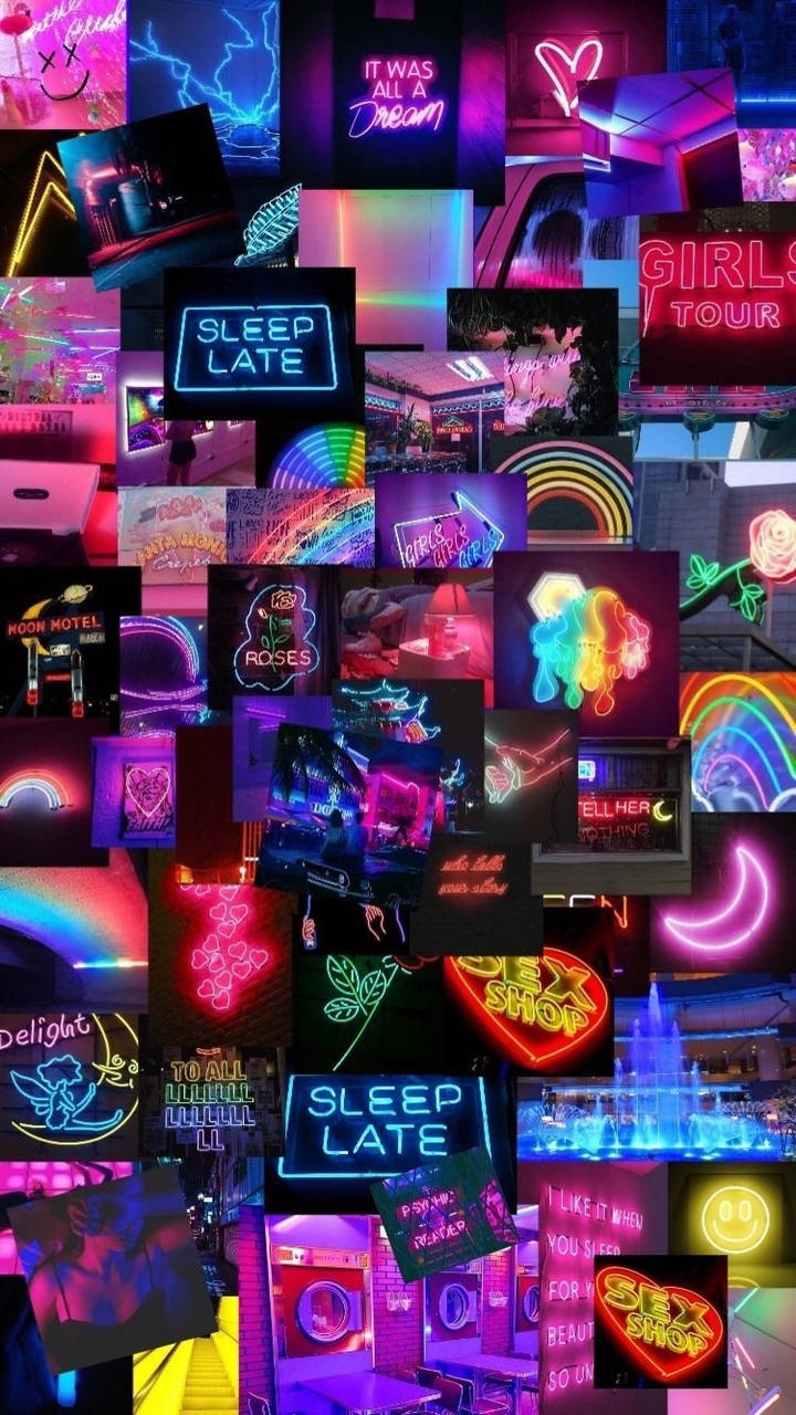 Colaj de Semne Neon Estetică Trippy Fundal